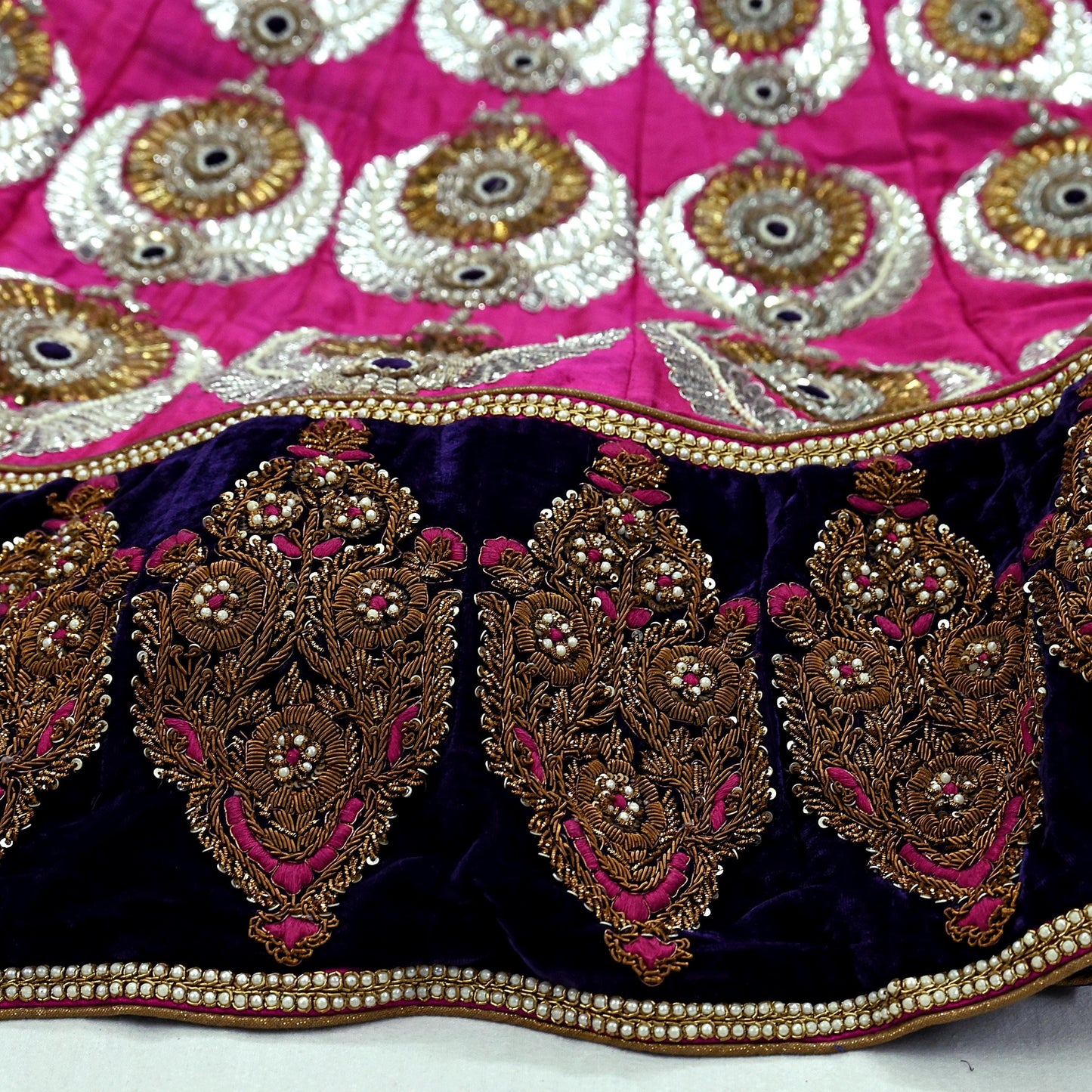 Indian Heavy Wedding purple Pure Chanderi Silk Hand Embroidered Lehenga/Skirt Designer By Manish Malhotra Bridal Wear Zardozi/ Dabka