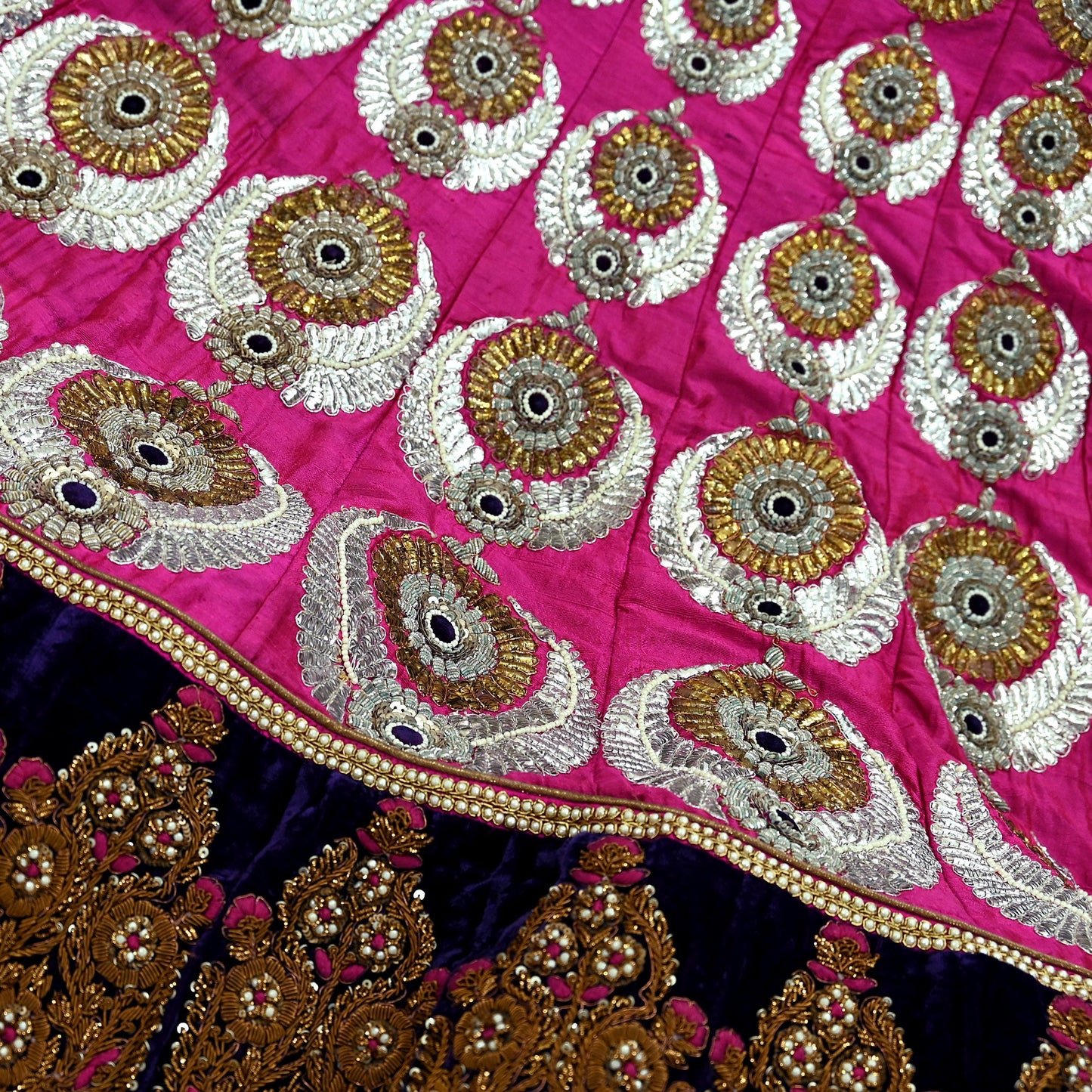 Indian Heavy Wedding purple Pure Chanderi Silk Hand Embroidered Lehenga/Skirt Designer By Manish Malhotra Bridal Wear Zardozi/ Dabka