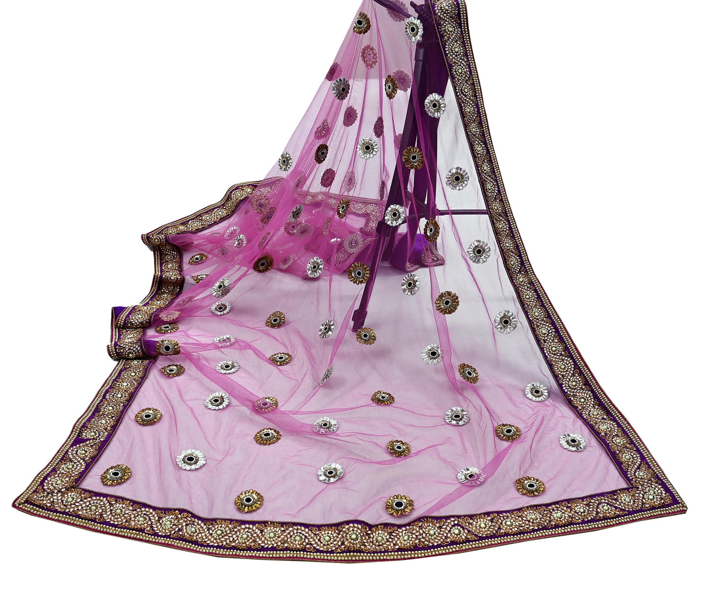 Indian Vintage Heavy Wedding purple Net/Mesh Hand Embroidered Dupatta Designer By Manish Malhotra Bridal Wear Zardozi Veil Hijab