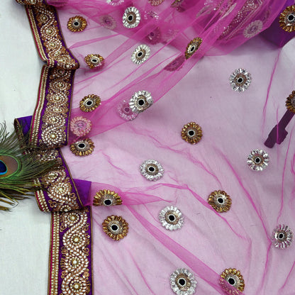 Indian Vintage Heavy Wedding purple Net/Mesh Hand Embroidered Dupatta Designer By Manish Malhotra Bridal Wear Zardozi Veil Hijab