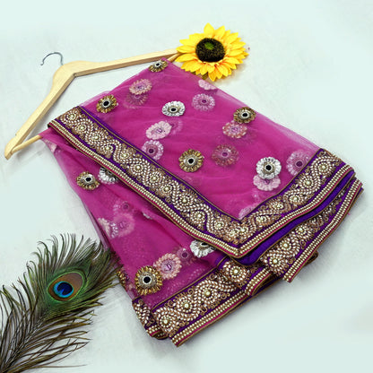 Indian Vintage Heavy Wedding purple Net/Mesh Hand Embroidered Dupatta Designer By Manish Malhotra Bridal Wear Zardozi Veil Hijab