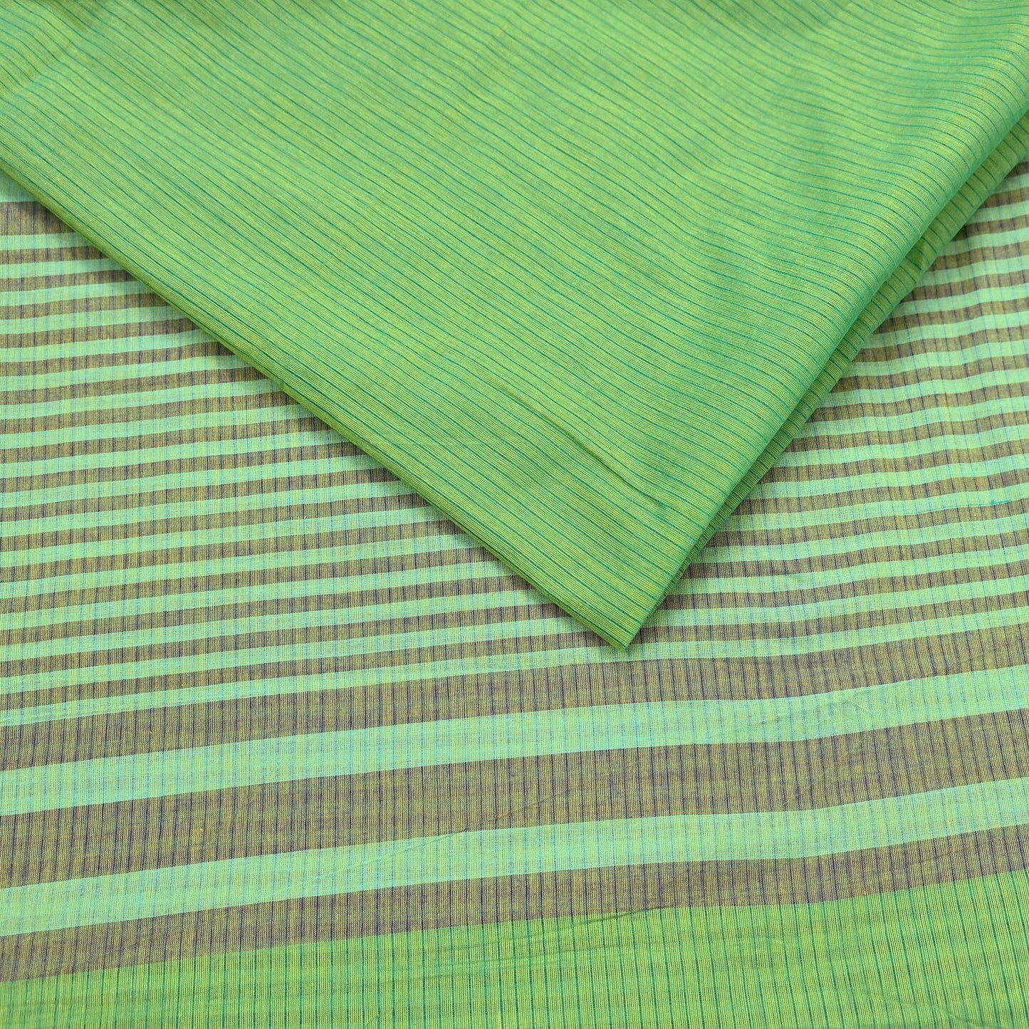 Indian Vintage Sari Green Pure Cotton Hand Woven Sarees Craft Fabric 5yd Ethnic Paisley Crafting Upcycle Quilting Dress Making Fringes