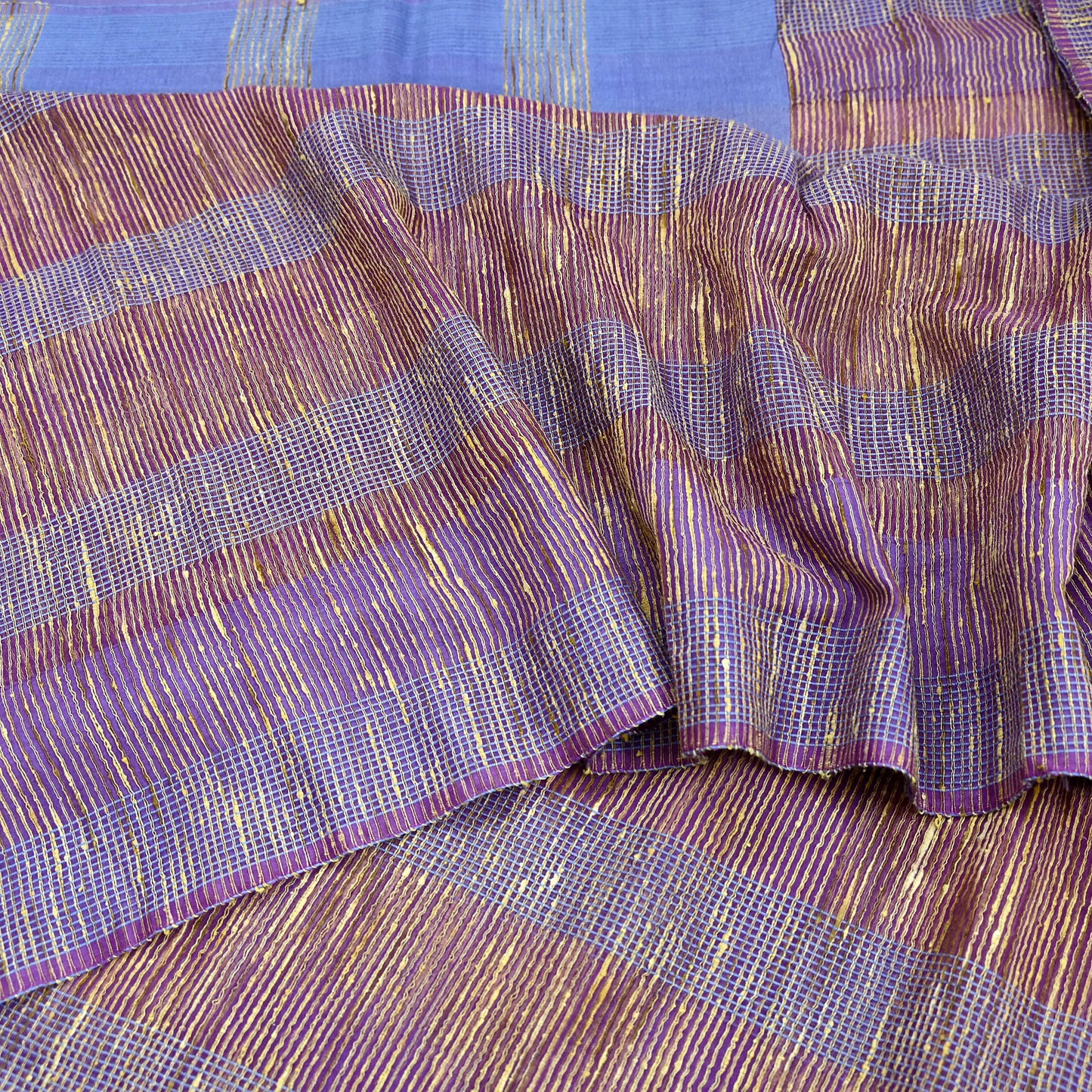 Indian Vintage Sari Blue & Purple Organza Cotton Hand Woven Sarees Craft Fabric 5yd Ethnic Crafting Upcycle Quilting Dress Making