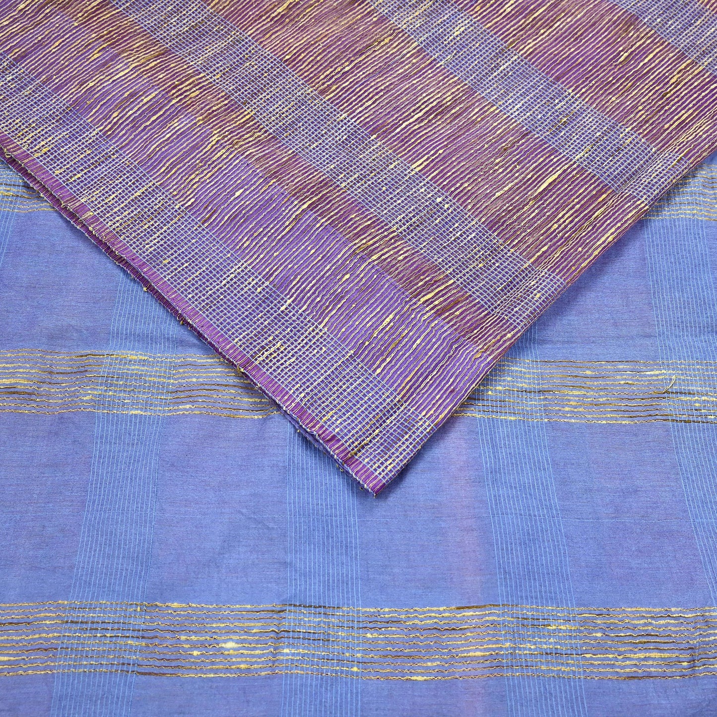 Indian Vintage Sari Blue & Purple Organza Cotton Hand Woven Sarees Craft Fabric 5yd Ethnic Crafting Upcycle Quilting Dress Making