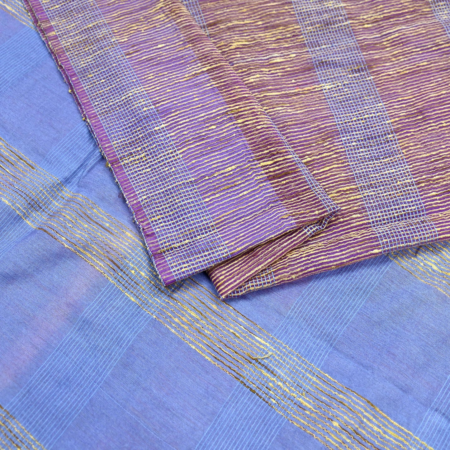 Indian Vintage Sari Blue & Purple Organza Cotton Hand Woven Sarees Craft Fabric 5yd Ethnic Crafting Upcycle Quilting Dress Making
