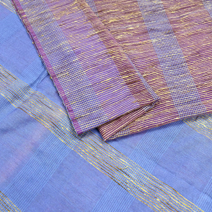 Indian Vintage Sari Blue & Purple Organza Cotton Hand Woven Sarees Craft Fabric 5yd Ethnic Crafting Upcycle Quilting Dress Making