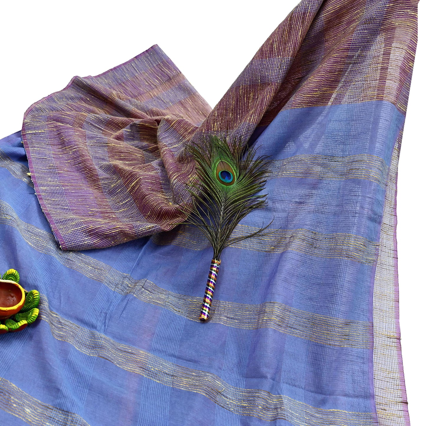 Indian Vintage Sari Blue & Purple Organza Cotton Hand Woven Sarees Craft Fabric 5yd Ethnic Crafting Upcycle Quilting Dress Making