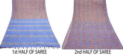Indian Vintage Sari Blue & Purple Organza Cotton Hand Woven Sarees Craft Fabric 5yd Ethnic Crafting Upcycle Quilting Dress Making