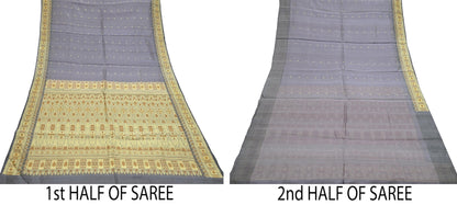 Indian Vintage Heavy Purple Hand Woven Saree 100% Pure Silk Sari 5Yard Floral Dress making Crafting Quilting Upcycle