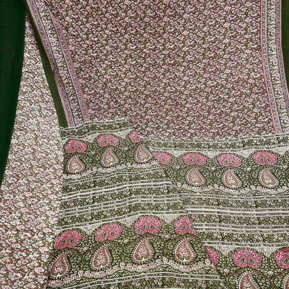 Indian Vintage Sari Green Printed Pure Cotton Sarees Fabric Floral 5Yd Sarong Wrap Boho Fabric Kimono Dress making Crafting