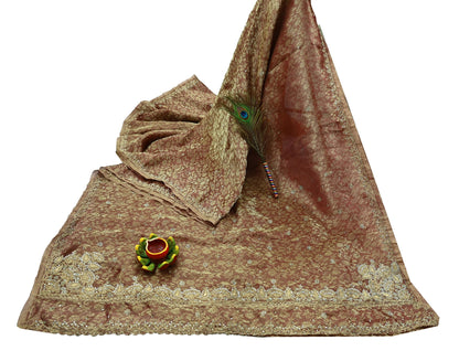 Indian Vintage Sari Golden Tissue Hand Embroidered Sarees Craft Fabric 5Yd Sewing Soft Ethnic Zardozi/Zari Dress making Crafting Upcycle
