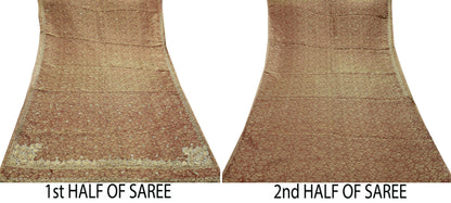 Indian Vintage Sari Golden Tissue Hand Embroidered Sarees Craft Fabric 5Yd Sewing Soft Ethnic Zardozi/Zari Dress making Crafting Upcycle