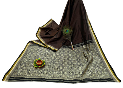 Indian Vintage Sari Black & Brown 100% Pure Silk Hand Woven Sarees Craft Fabric 5Yd Ethnic Sewing Dress making Crafting Quilting Upcycle