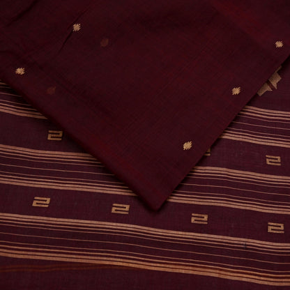 Indian Vintage Sari Maroon Pure Cotton Hand Woven Sarees Craft Fabric 5yd Ethnic Floral Crafting Upcycle Quilting Dress Making