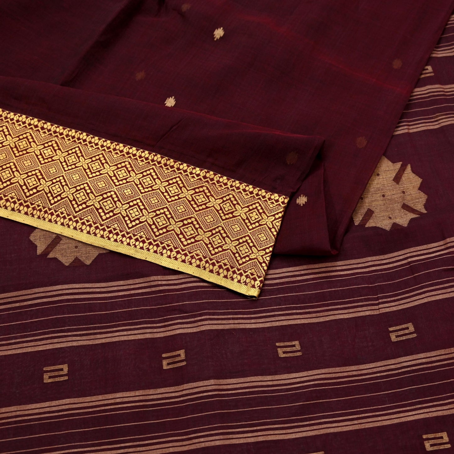 Indian Vintage Sari Maroon Pure Cotton Hand Woven Sarees Craft Fabric 5yd Ethnic Floral Crafting Upcycle Quilting Dress Making