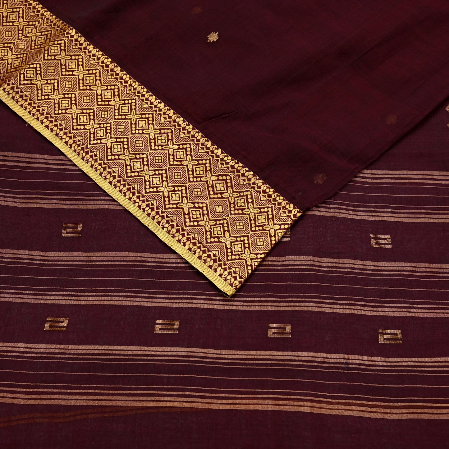 Indian Vintage Sari Maroon Pure Cotton Hand Woven Sarees Craft Fabric 5yd Ethnic Floral Crafting Upcycle Quilting Dress Making