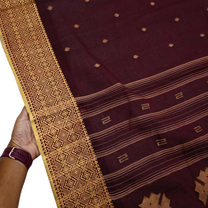 Indian Vintage Sari Maroon Pure Cotton Hand Woven Sarees Craft Fabric 5yd Ethnic Floral Crafting Upcycle Quilting Dress Making