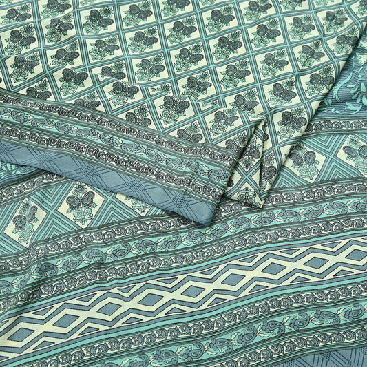 Indian Vintage Moss Crepe Printed Saree Floral 5 Yards Soft Craft Fabric for Dressmaking, Décor, Quilting & Upcycling Crafting