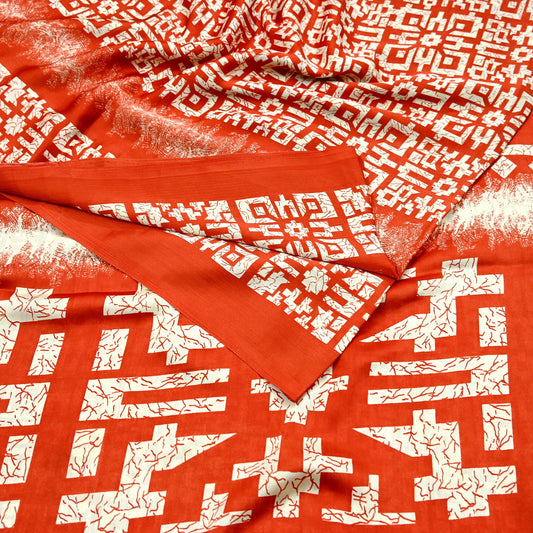 Indian Vintage Moss Crepe Printed Saree Floral Design 5 Yards Soft Craft Fabric for Dressmaking, Décor, Quilting, & Upcycling