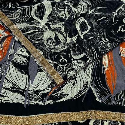 Indian Vintage Moss Crepe Saree Printed Abstract Sari Fabric 5 Yards Soft Craft Fabric for Sewing, Dressmaking, Quilting,Upcycling
