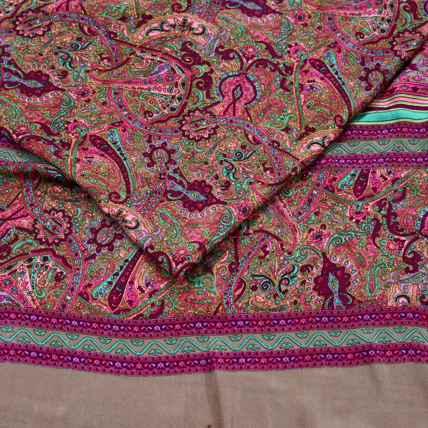 Indian Vintage Saree Purple & Brown Moss Crepe Printed Sari 6 Yards Floral Soft Fabric for Sewing, Dressmaking, Crafting, Quilting