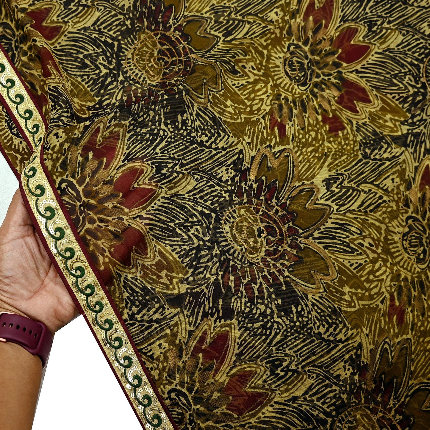 Vintage Sari 100% Pure Chiffon Silk Printed Sarees Sewing 5yd Craft Fabric Soft Dress Designing for Crafting Floral Quilting Upcycle