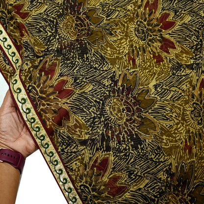 Vintage Sari 100% Pure Chiffon Silk Printed Sarees Sewing 5yd Craft Fabric Soft Dress Designing for Crafting Floral Quilting Upcycle