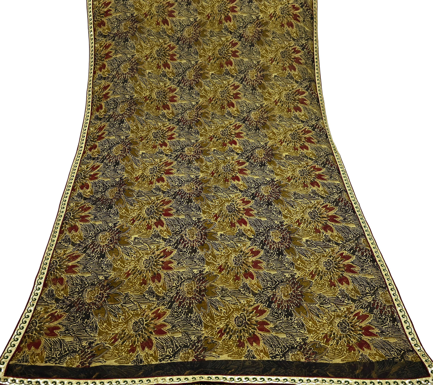 Vintage Sari 100% Pure Chiffon Silk Printed Sarees Sewing 5yd Craft Fabric Soft Dress Designing for Crafting Floral Quilting Upcycle