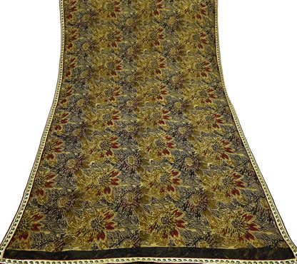 Vintage Sari 100% Pure Chiffon Silk Printed Sarees Sewing 5yd Craft Fabric Soft Dress Designing for Crafting Floral Quilting Upcycle
