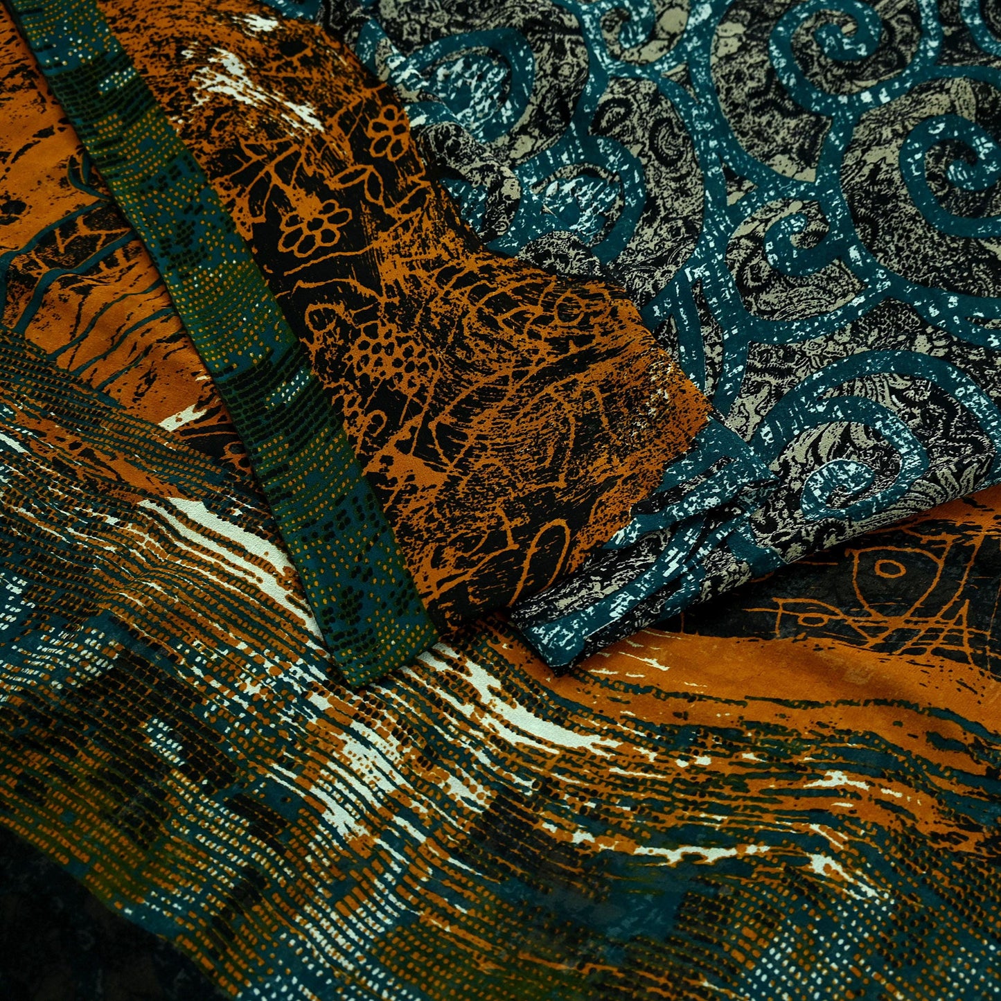 Indian Vintage Sari Green Pure Georgette Silk Printed Sarees 6Yd Craft Fabric Sewing Soft Dress Making Floral Quilting Used Upcycle