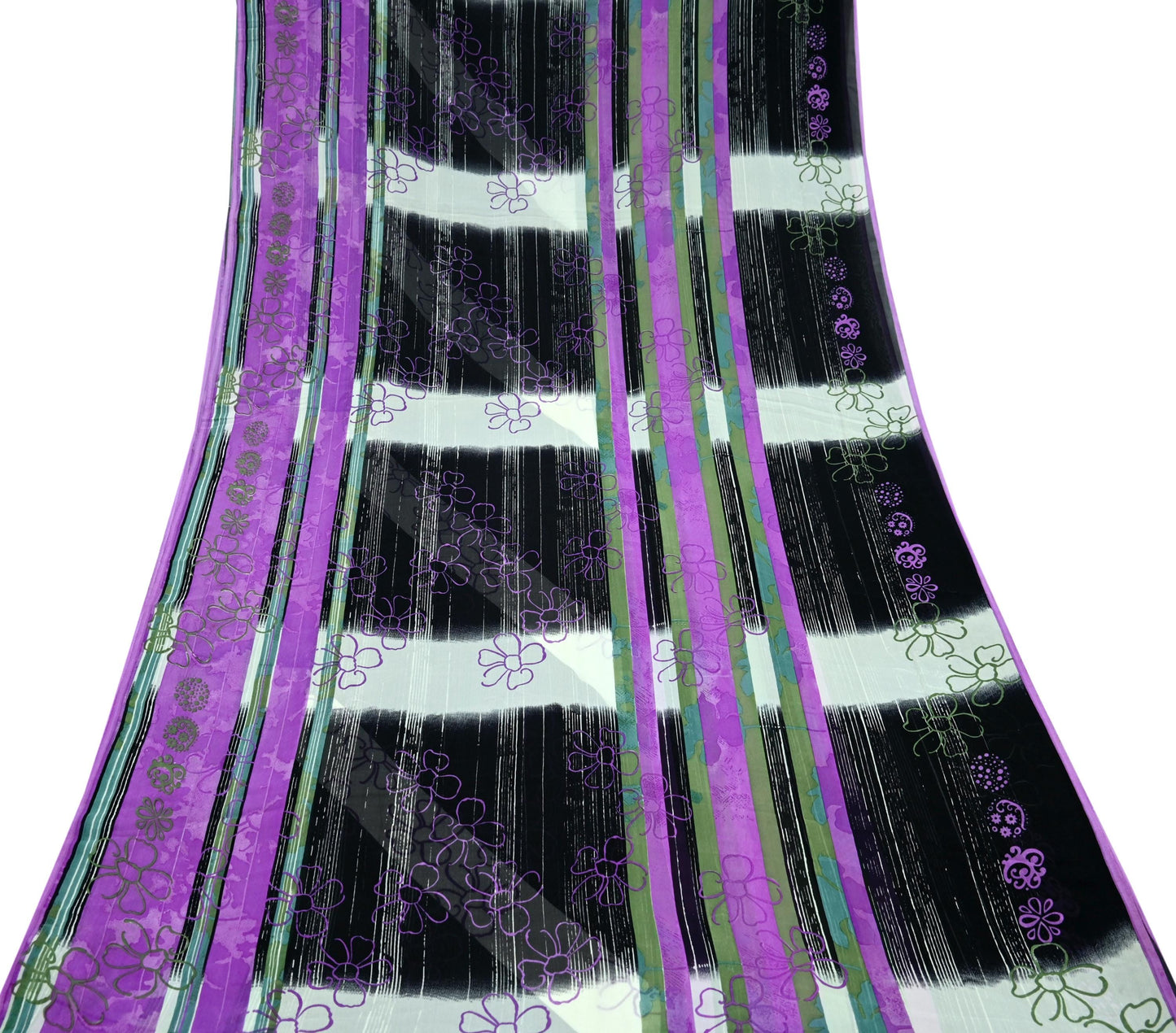 Indian Vintage Sari Purple & Black Pure Georgette Silk Printed Sarees 6Yd Craft Fabric Sewing Soft Dress Making Floral Quilting Used Upcycle