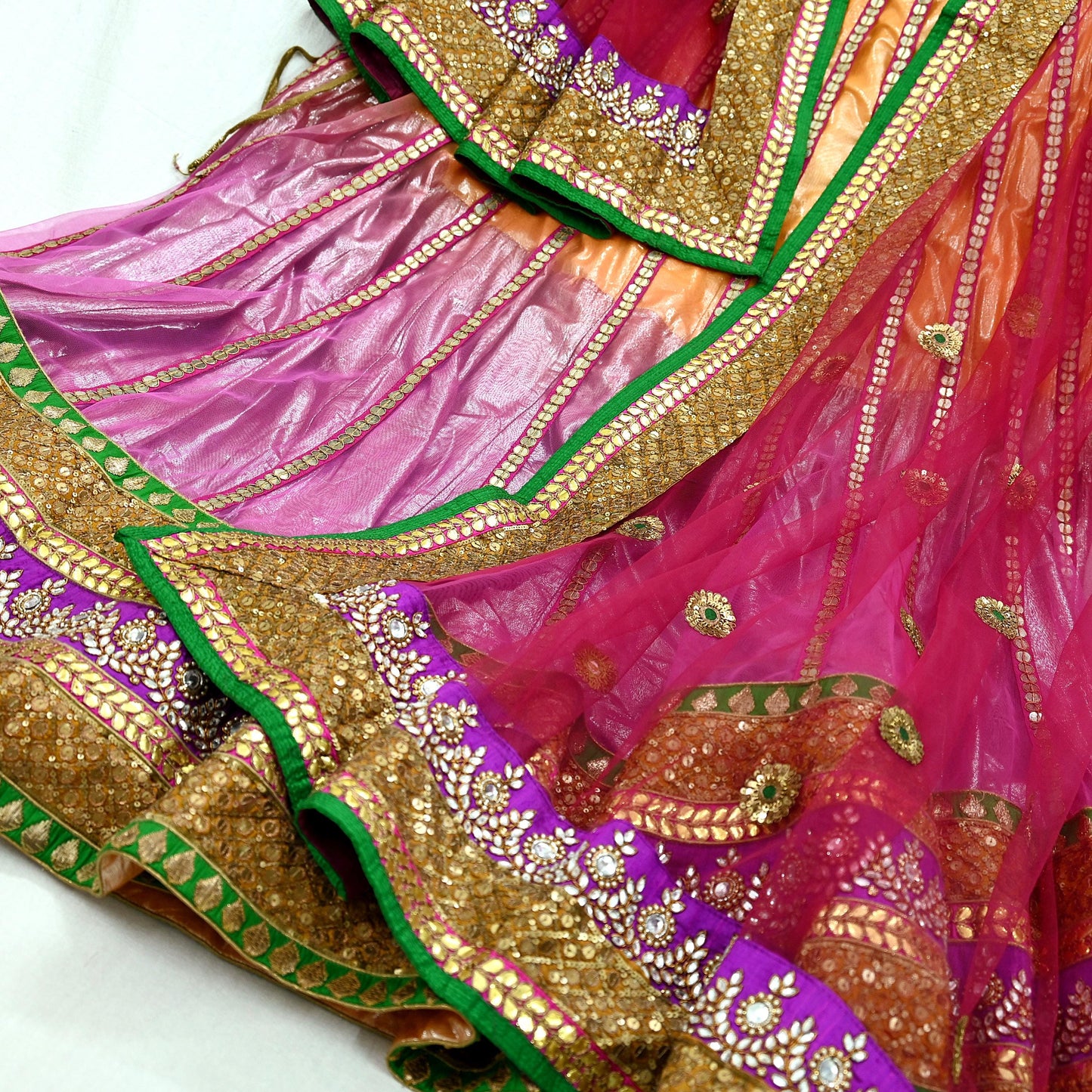 Indian Heavy Multi Mesh/Net Hand Embroidered Lehenga 3pcs Set By Designer Abu Jani Bridal Wear Bollywood Party wear