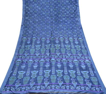 Vintage Sari Gray Pure Silk Printed Saree Fabric 6yard Sewing Soft Dress Designing for Crafting Quilting Upcycle Soft Border