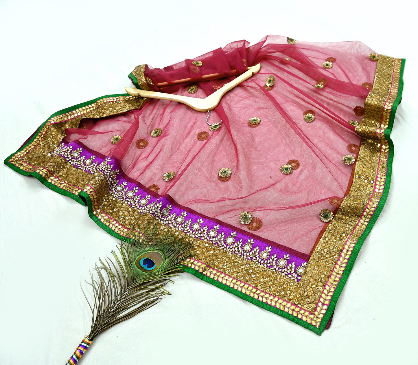 Indian Heavy Wedding Dupatta Pink Net Mesh Long Stole Hand Embroidered Abu Jani Designer Scarves Zardozi Dabka Bridal Veil