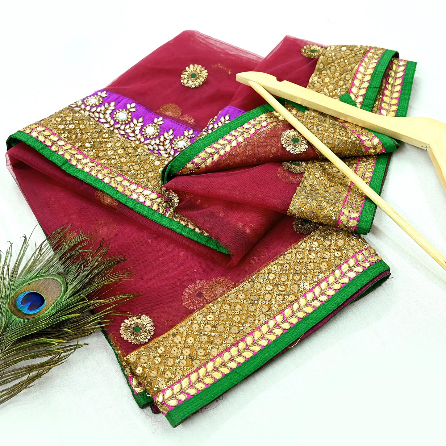 Indian Heavy Wedding Dupatta Pink Net Mesh Long Stole Hand Embroidered Abu Jani Designer Scarves Zardozi Dabka Bridal Veil