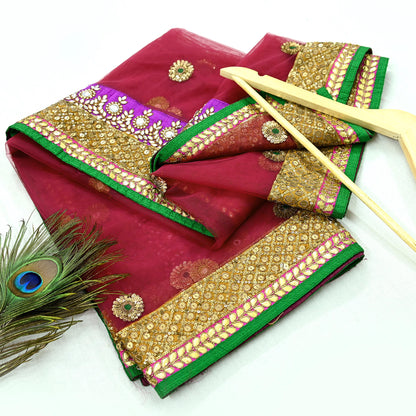 Indian Heavy Wedding Dupatta Pink Net Mesh Long Stole Hand Embroidered Abu Jani Designer Scarves Zardozi Dabka Bridal Veil