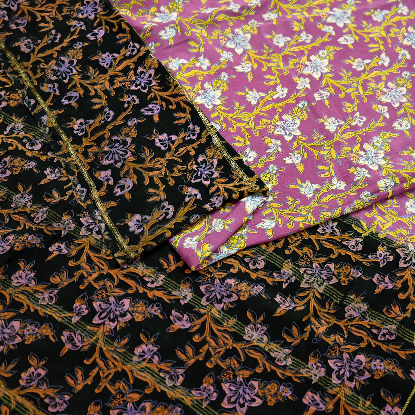 Vintage Sari Pink & Black Pure Silk Printed Saree Fabric 5yard Sewing Soft Dress Designing for Crafting Quilting Upcycle Soft Zari Border
