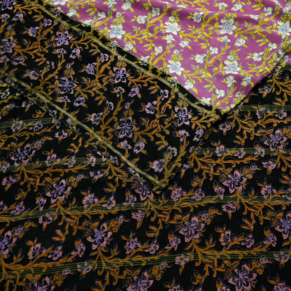Vintage Sari Pink & Black Pure Silk Printed Saree Fabric 5yard Sewing Soft Dress Designing for Crafting Quilting Upcycle Soft Zari Border