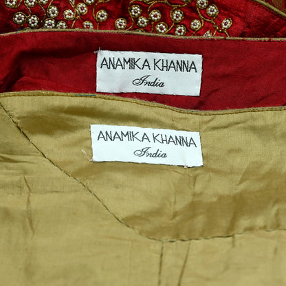 Indian Heavy Wedding Green & Maroon Net/Mesh Hand Embroidered Lehenga 3pcs Set Designer By Anamika Khanna Party Wear