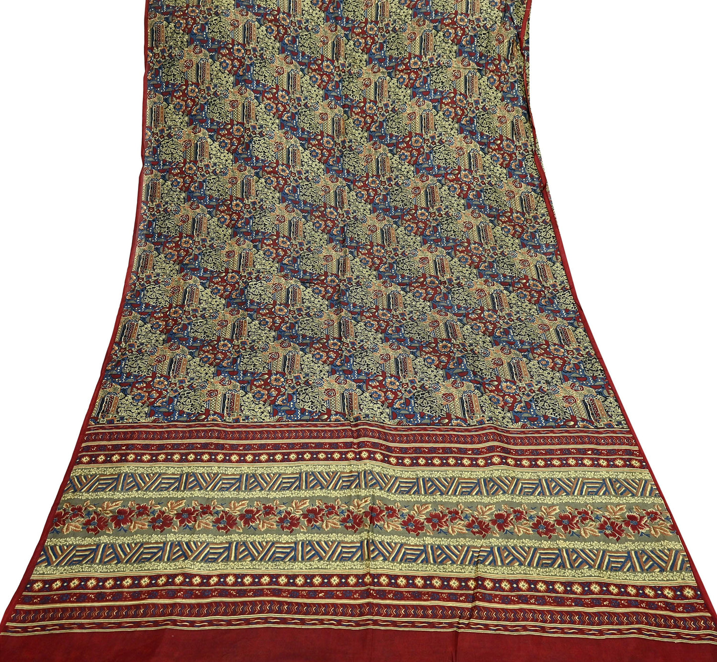 Indian Vintage Multi Pure Silk Printed Saree 5Yards Soft Floral Fabric for Dressmaking, Quilting, Crafting, Sewing, Dress Making