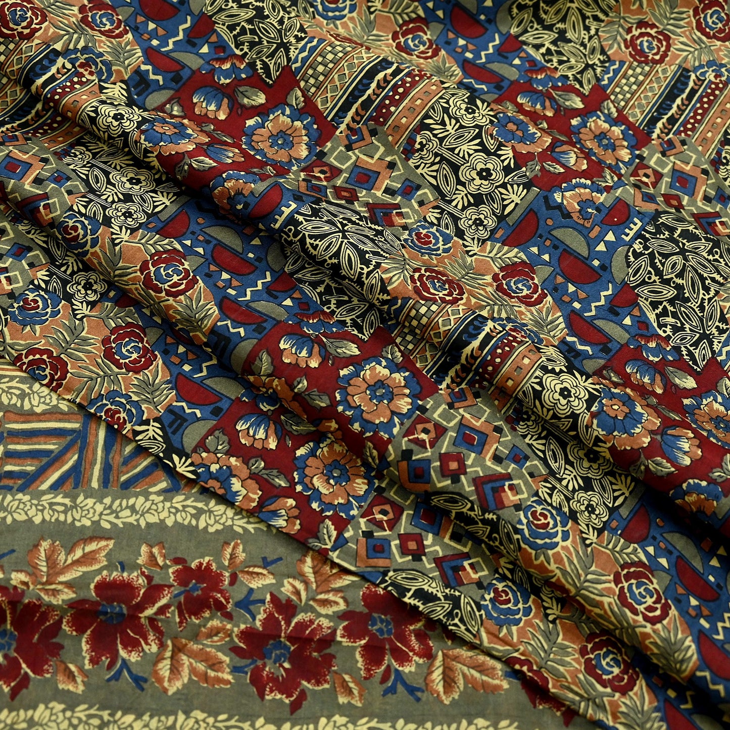 Indian Vintage Multi Pure Silk Printed Saree 5Yards Soft Floral Fabric for Dressmaking, Quilting, Crafting, Sewing, Dress Making