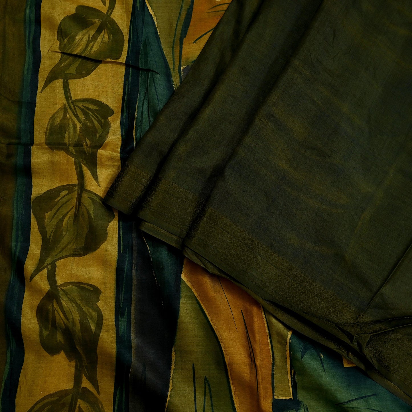 Indian Vintage Sari Green 100% Pure Silk Printed Saree Fabric 6yd Sewing Craft Fabric Dress Making Soft Floral Abstract Quilting Crafting