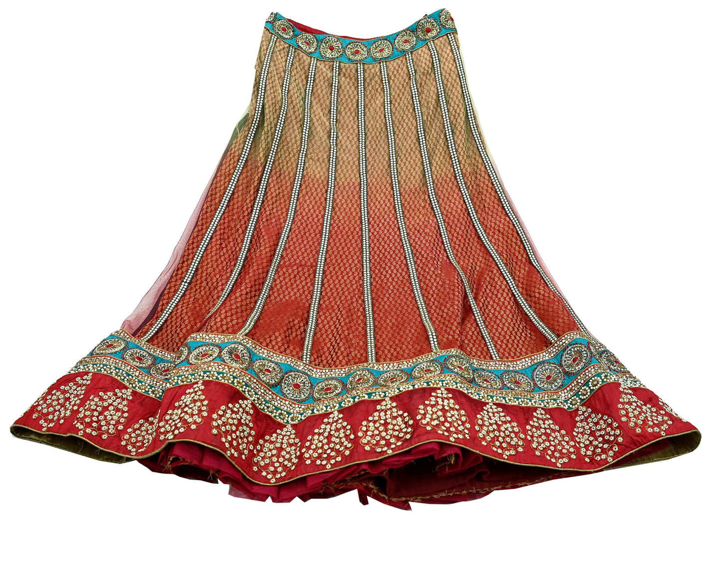 Indian Heavy Wedding red & green Net Hand Embroidered Lehenga/Skirt Designer By Anamika Khanna Bridal Wear Zardozi/ Dabka Bollywood skirt