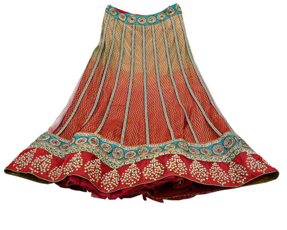 Indian Heavy Wedding red & green Net Hand Embroidered Lehenga/Skirt Designer By Anamika Khanna Bridal Wear Zardozi/ Dabka Bollywood skirt