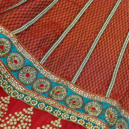 Indian Heavy Wedding red & green Net Hand Embroidered Lehenga/Skirt Designer By Anamika Khanna Bridal Wear Zardozi/ Dabka Bollywood skirt