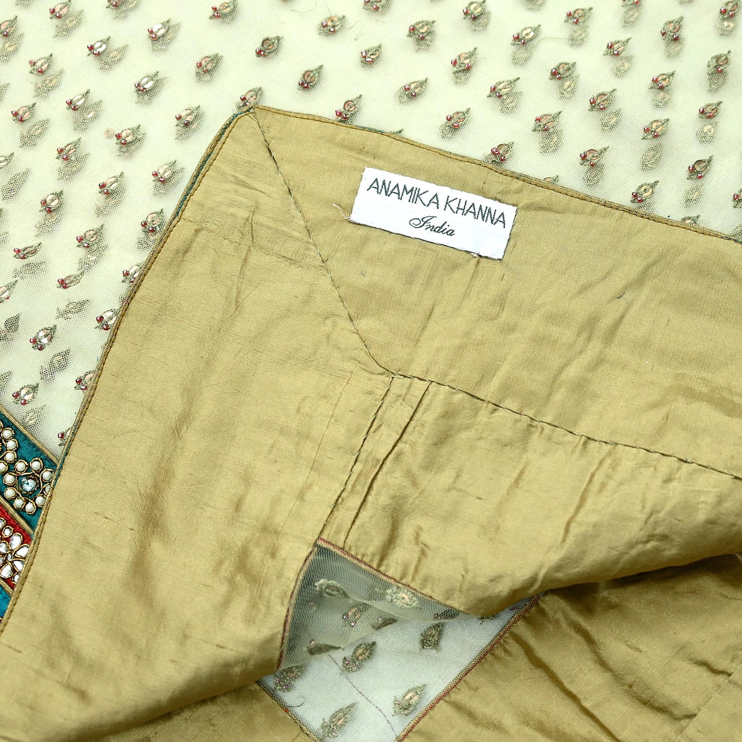 Indian Vintage Heavy Wedding Green Net/Mesh/Velvet Hand Embroidered Dupatta Designer By Anamika Khanna Bridal Wear Dabka Zardozi Veil Hijab