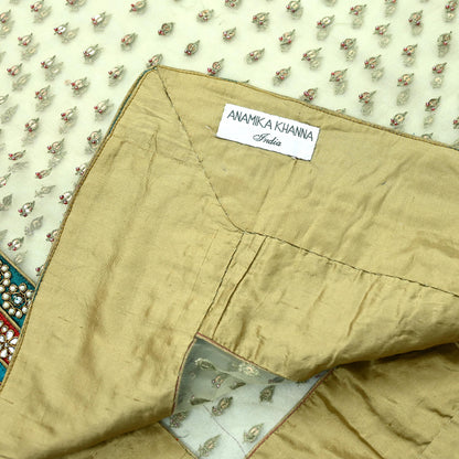 Indian Vintage Heavy Wedding Green Net/Mesh/Velvet Hand Embroidered Dupatta Designer By Anamika Khanna Bridal Wear Dabka Zardozi Veil Hijab