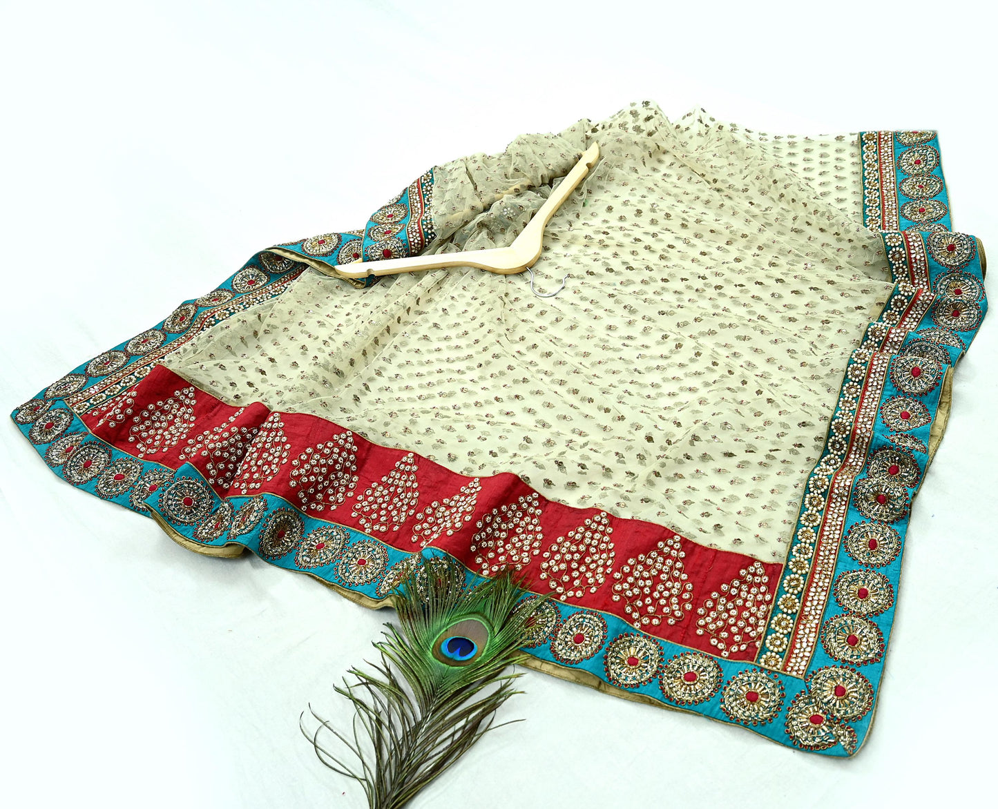 Indian Vintage Heavy Wedding Green Net/Mesh/Velvet Hand Embroidered Dupatta Designer By Anamika Khanna Bridal Wear Dabka Zardozi Veil Hijab