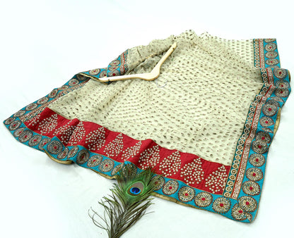 Indian Vintage Heavy Wedding Green Net/Mesh/Velvet Hand Embroidered Dupatta Designer By Anamika Khanna Bridal Wear Dabka Zardozi Veil Hijab