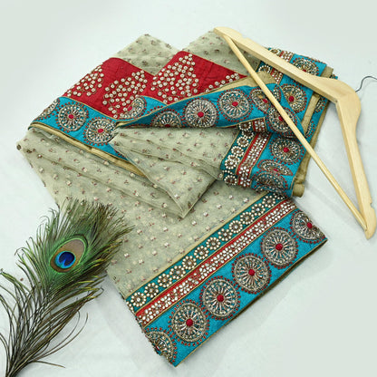 Indian Vintage Heavy Wedding Green Net/Mesh/Velvet Hand Embroidered Dupatta Designer By Anamika Khanna Bridal Wear Dabka Zardozi Veil Hijab